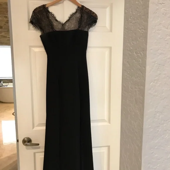 BCBGMaxAzria | Dresses | Bcbg Max Azria Petites Black Long Gown With Lace  Top Size Petite | Poshmark